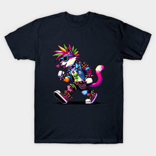 Retro Punk Feline: Pixel Heart & Edgy Style T-Shirt